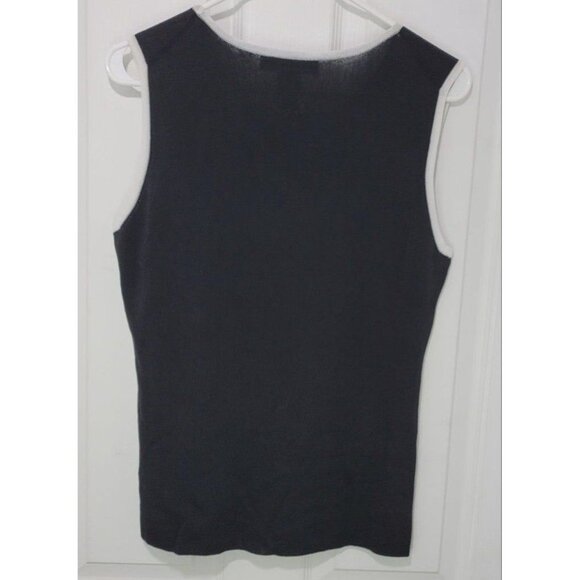 Linda Matthews Large Knit Sleeveless Top Black with White Trim - Picture 5 of 5